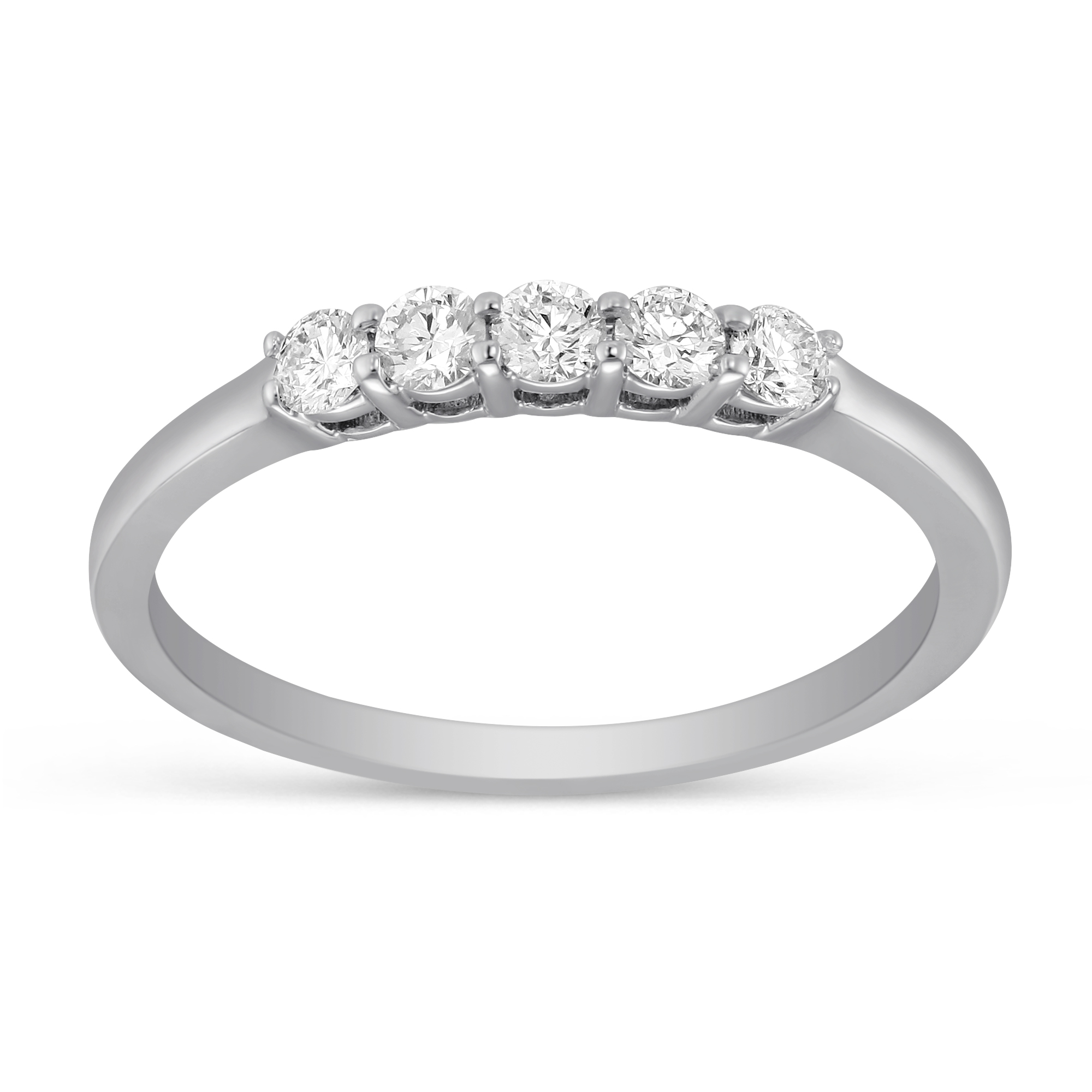 18K White Gold Five Diamond Wedding Band, 0.25cttw
