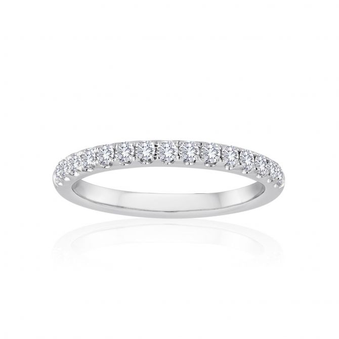 14K White Gold Diamond Fishtail Prong Set Wedding Band, 0.25aptw