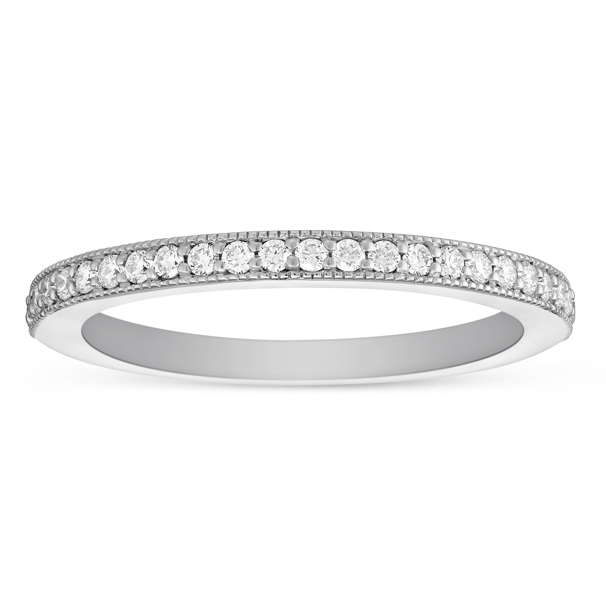 14K White Gold Prong Set Milgrain Diamond Wedding Band, 0.25cttw