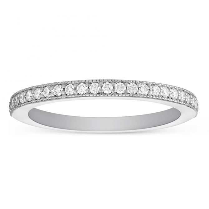14K White Gold Prong Set Milgrain Diamond Wedding Band, 0.25cttw