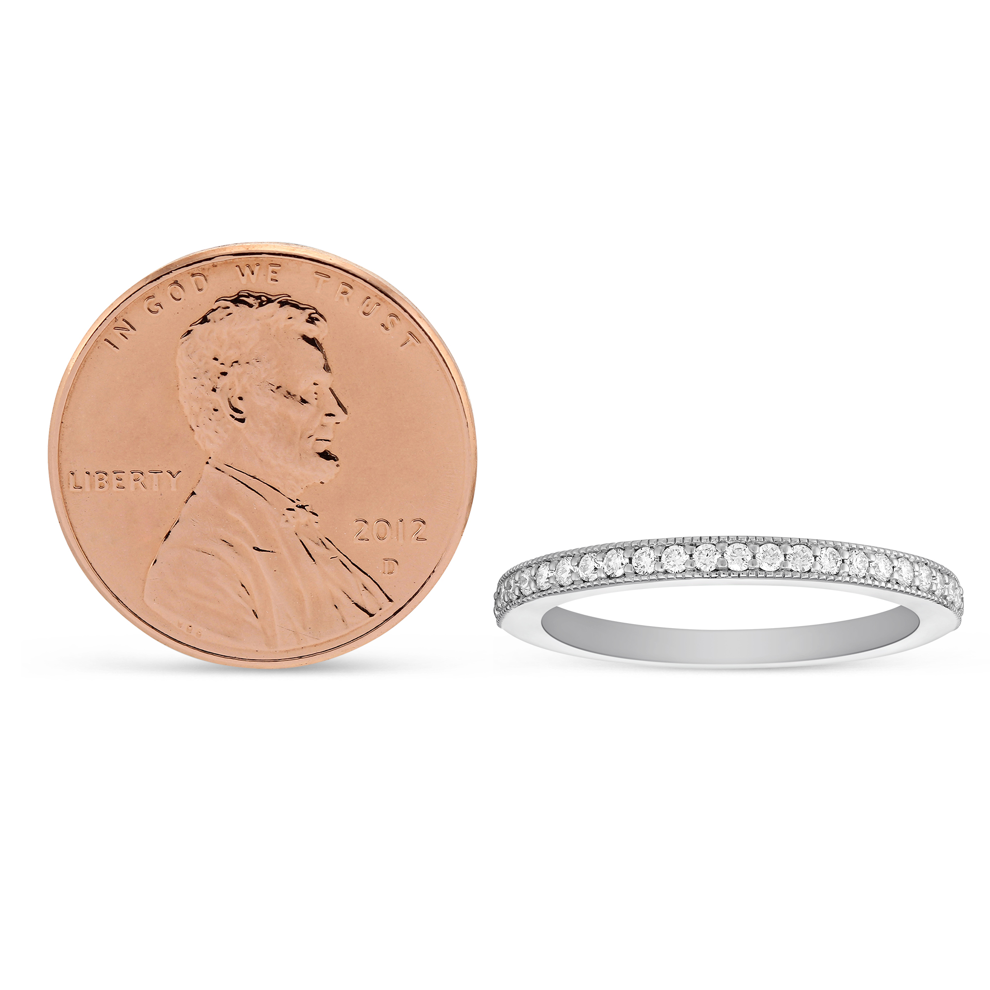 14K White Gold Prong Set Milgrain Diamond Wedding Band, 0.25cttw