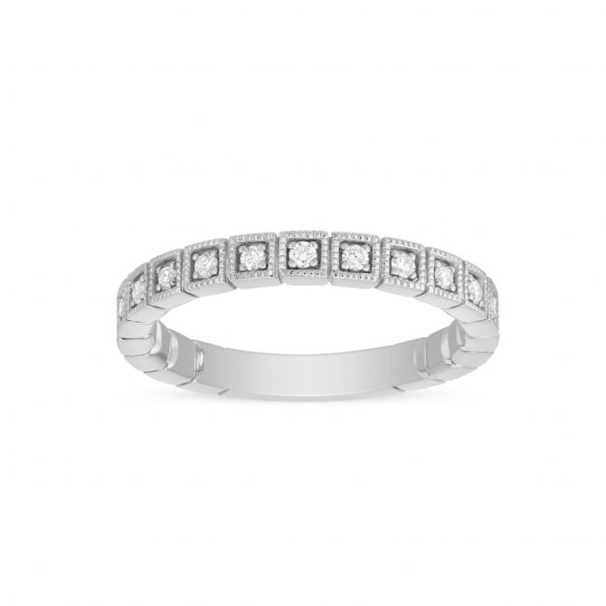 ArtCarved Vintage Diamond Square Wedding Band in White Gold, 0.24 aptw