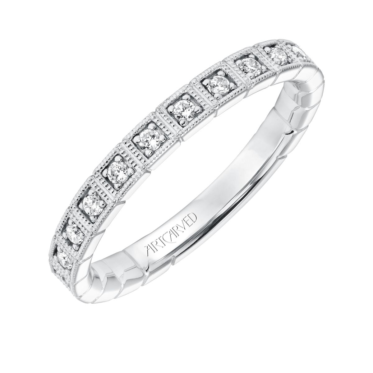 ArtCarved Vintage Diamond Square Wedding Band in White Gold, 0.24 aptw