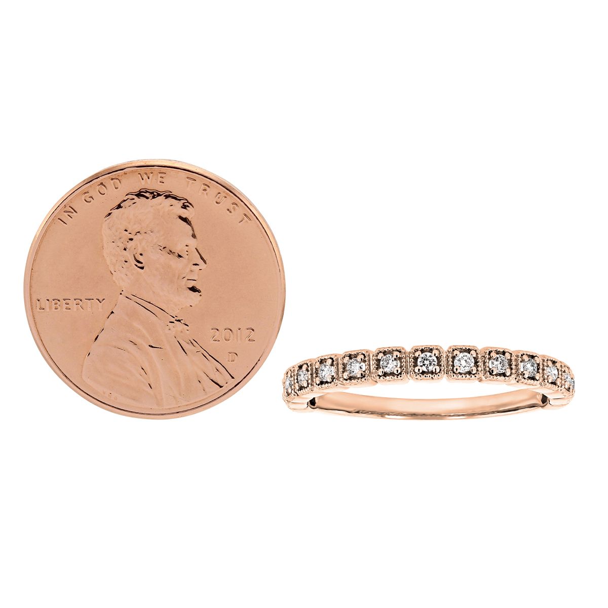 Rose Gold Diamond Cushion Milgrain Wedding Band, 0.14cttw