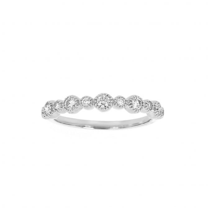 White Gold Diamond Milgrain Circle Pattern Wedding Band