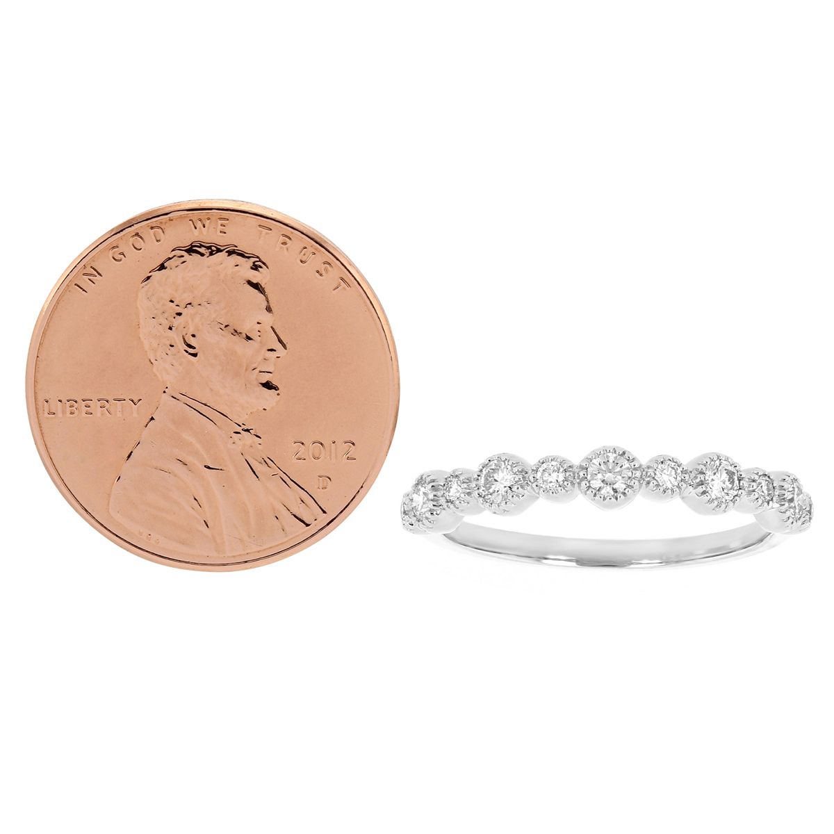 White Gold Diamond Milgrain Circle Pattern Wedding Band