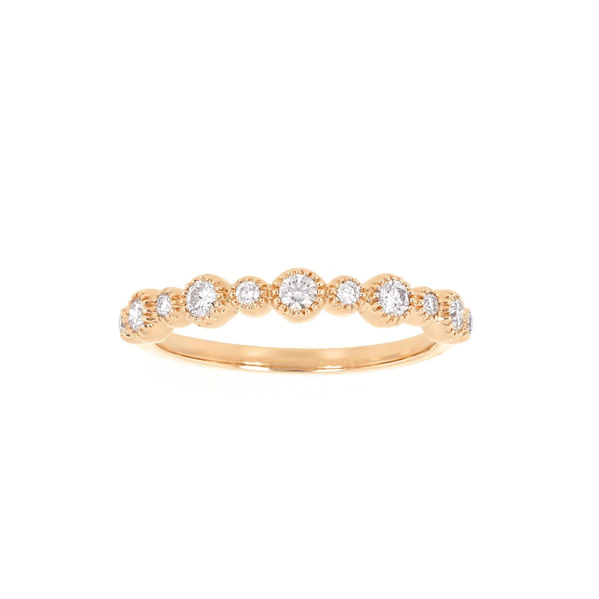 Rose Gold Diamond Milgrain Circle Pattern Wedding Band