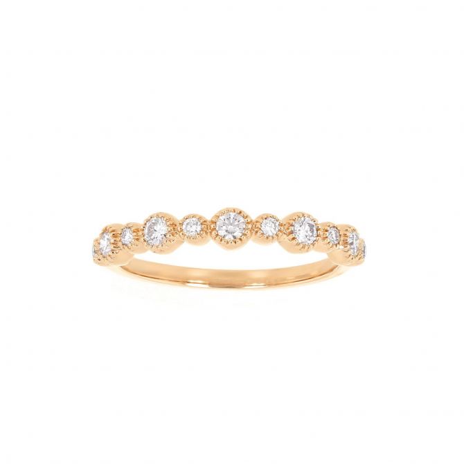 Rose Gold Diamond Milgrain Circle Pattern Wedding Band
