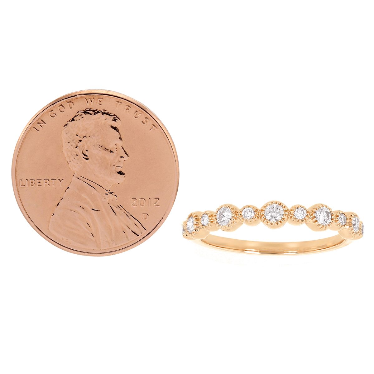 Rose Gold Diamond Milgrain Circle Pattern Wedding Band