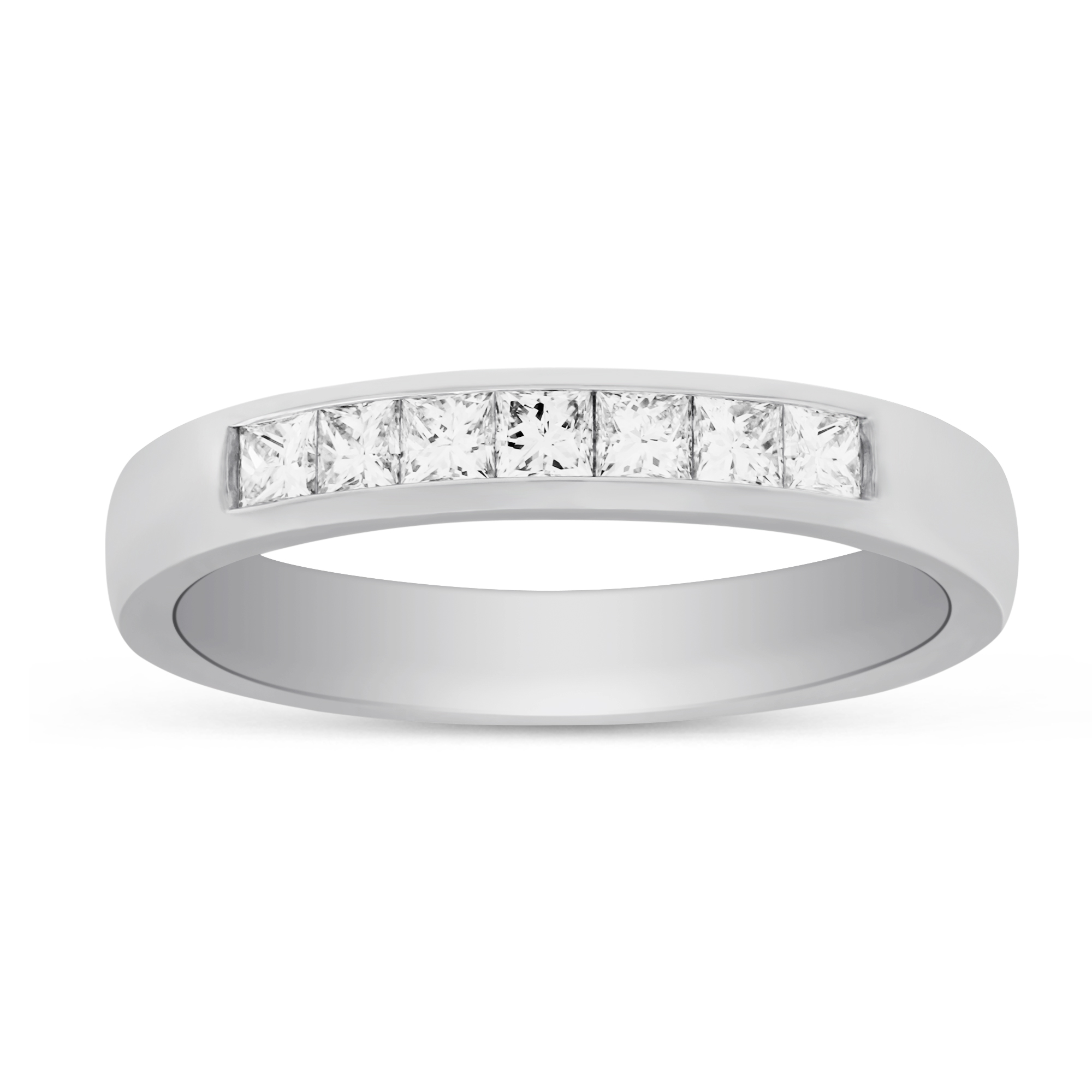 White Gold Princess Cut Diamond Channel Set Wedding Band, 0.33cttw