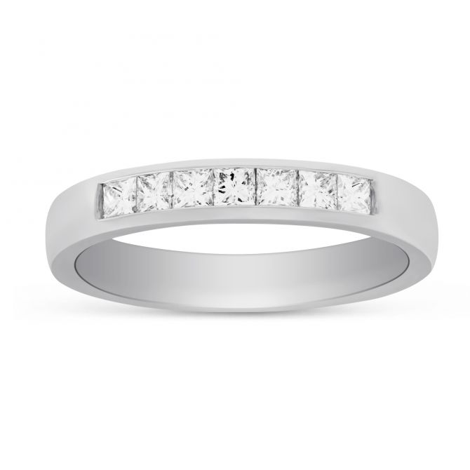 White Gold Princess Cut Diamond Channel Set Wedding Band, 0.33cttw