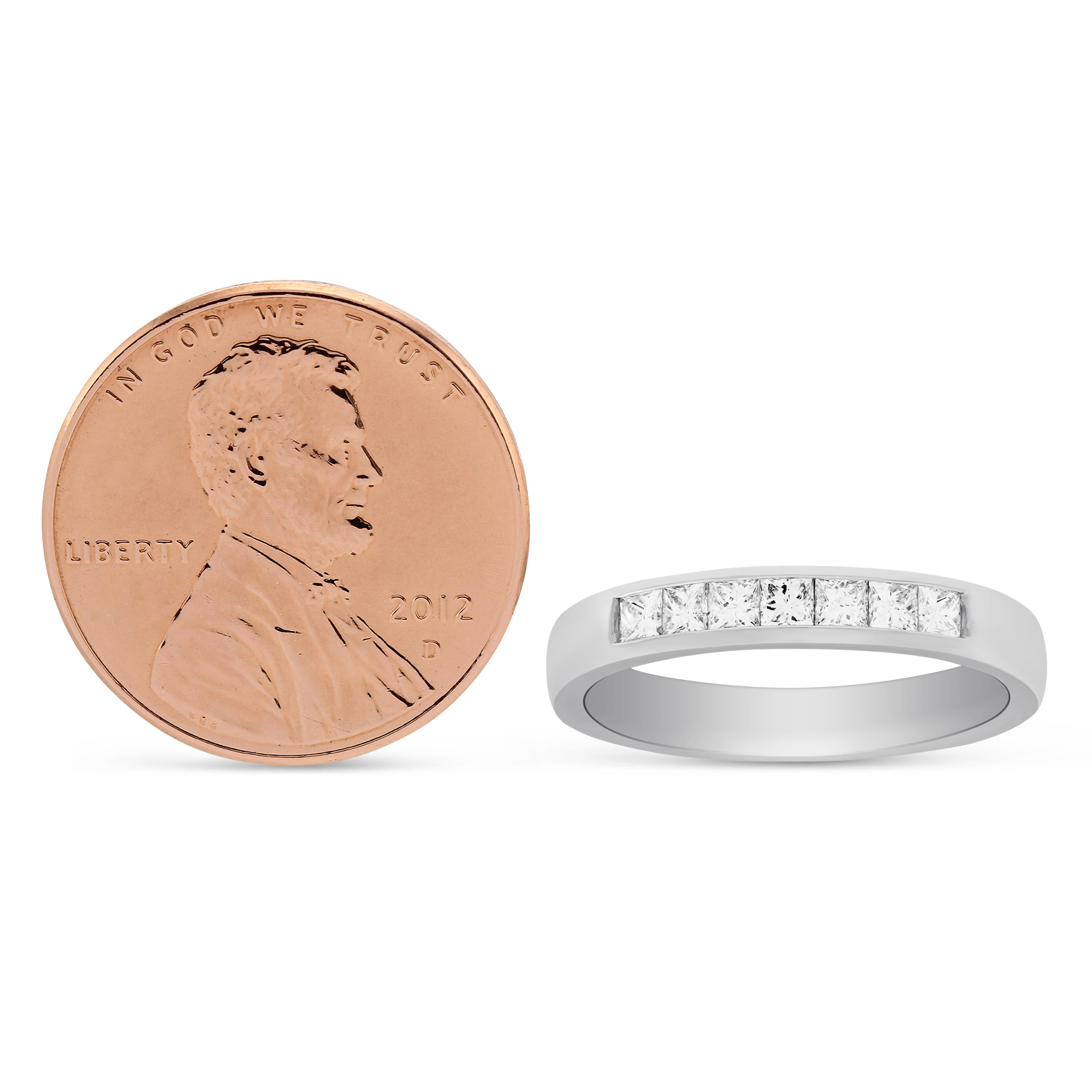 White Gold Princess Cut Diamond Channel Set Wedding Band, 0.33cttw