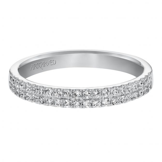 ArtCarved Two Row Diamond Wedding Band in White Gold, 0.33 aptw