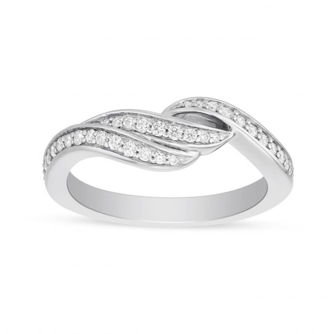 ArtCarved Diamond Swirl Wedding Band in White Gold, 0.34 aptw