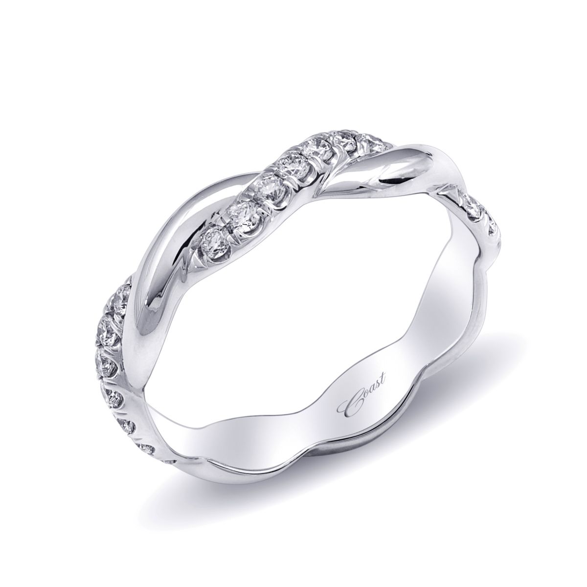 14K White Gold Diamond Twisted Wedding Band, 0.29cttw