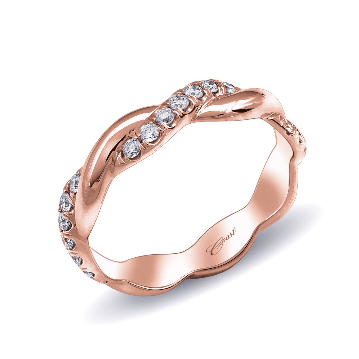 14K Rose Gold Diamond Twisted Wedding Band, 0.29cttw