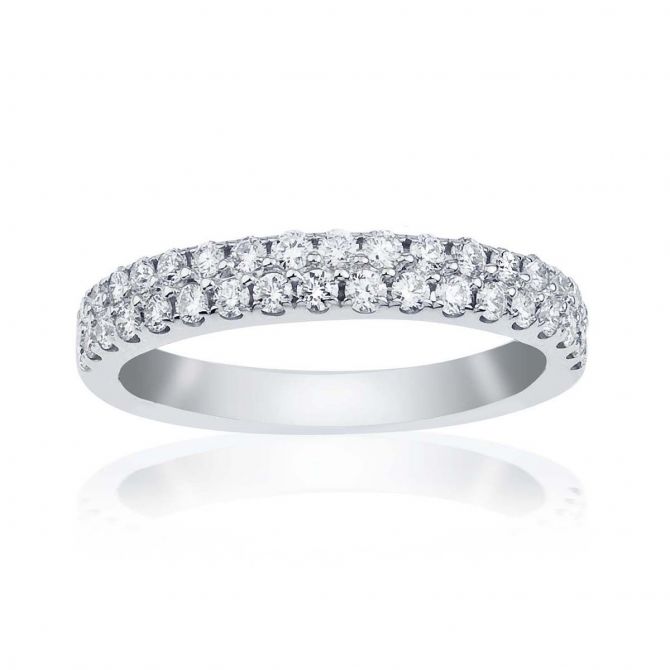 14K White Gold Diamond Fishtail Prong Set 2 Row Wedding Band, 0.50aptw