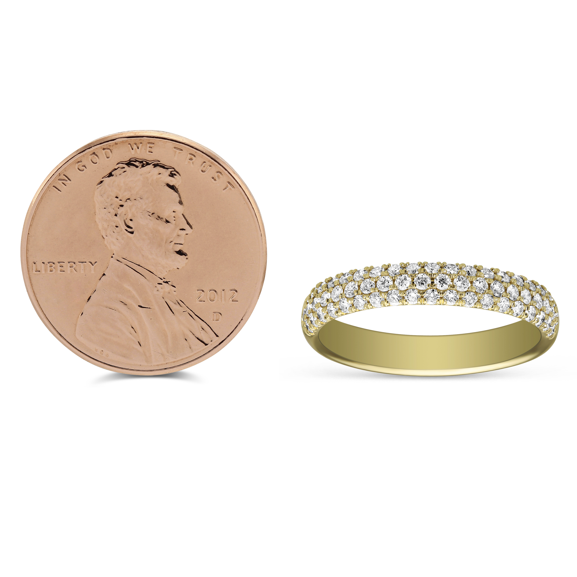 18K Yellow Gold Diamond 3 Row Wedding Band
