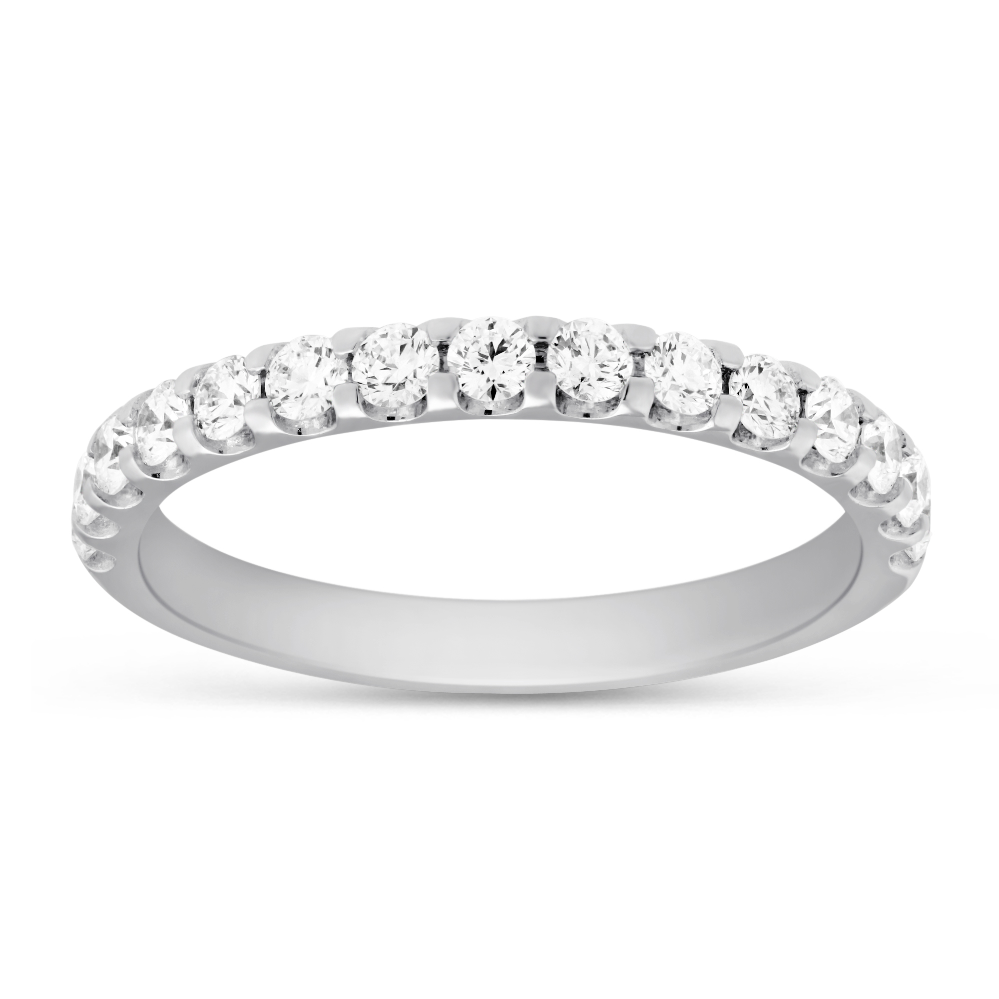 18K White Gold Diamond Comfort Fit Shared Prong Wedding Band