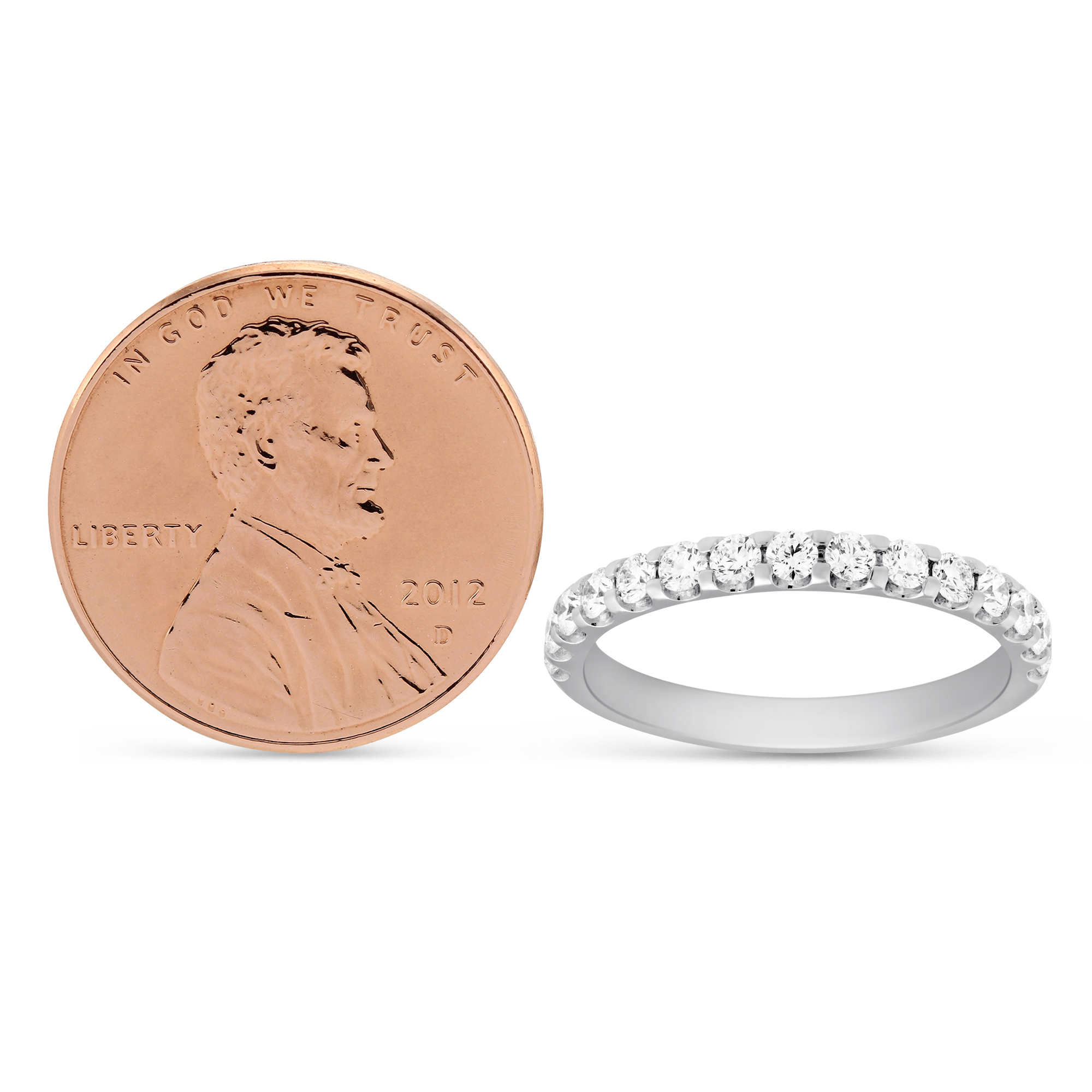 18K White Gold Diamond Comfort Fit Shared Prong Wedding Band