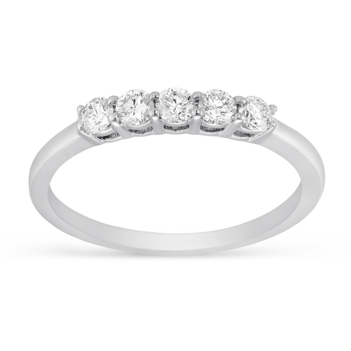 18K White Gold 5 Diamond Wedding Band, 0.50cttw