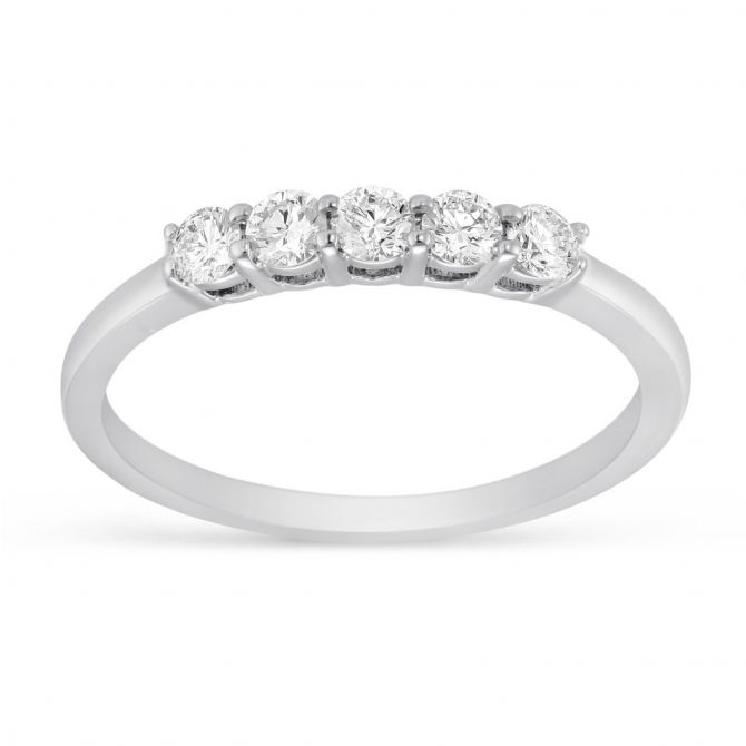 18K White Gold 5 Diamond Wedding Band, 0.50cttw