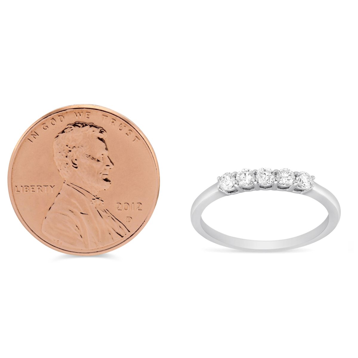 18K White Gold 5 Diamond Wedding Band, 0.50cttw