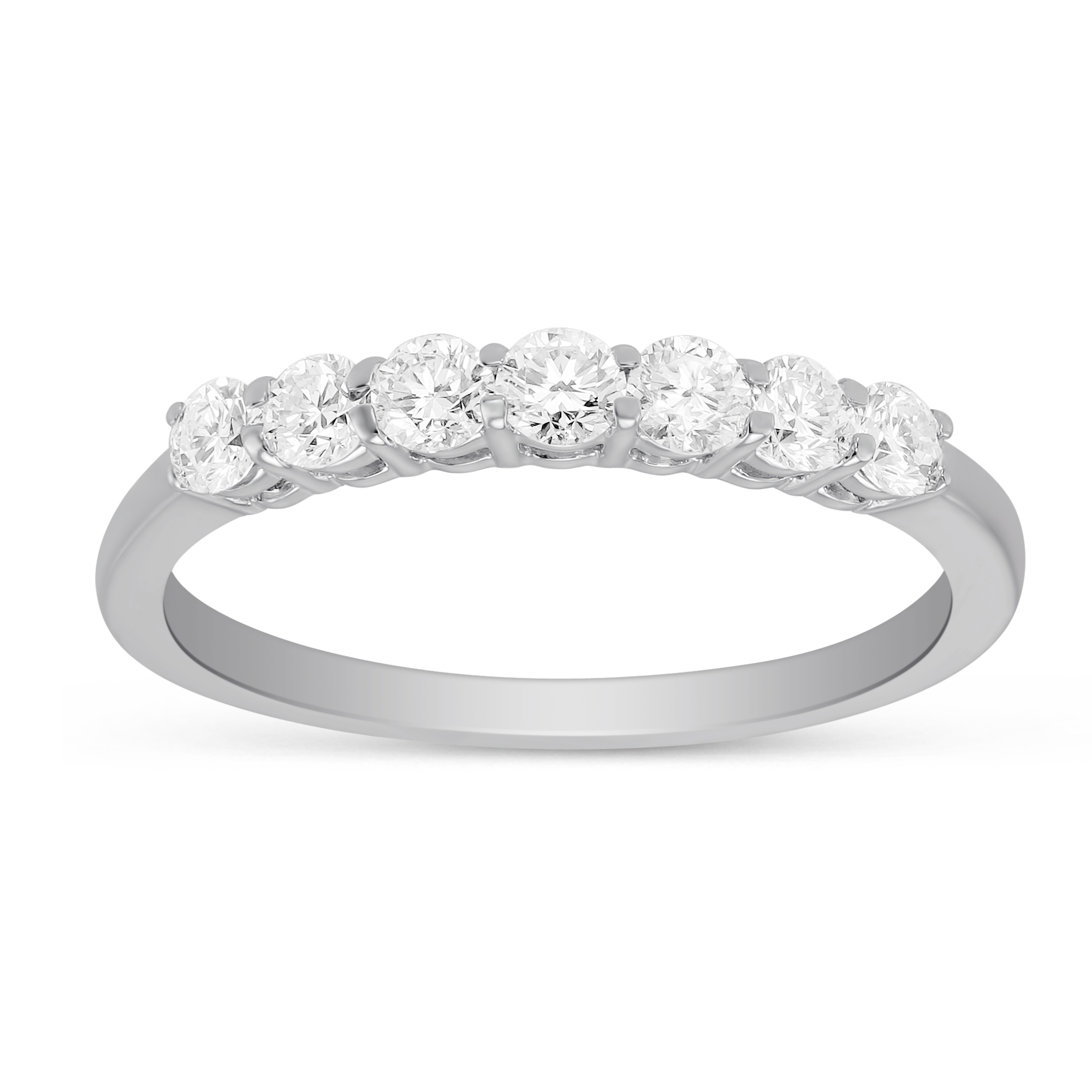 18K White Gold Shared Prong Round Diamond Wedding Band, 0.49cttw