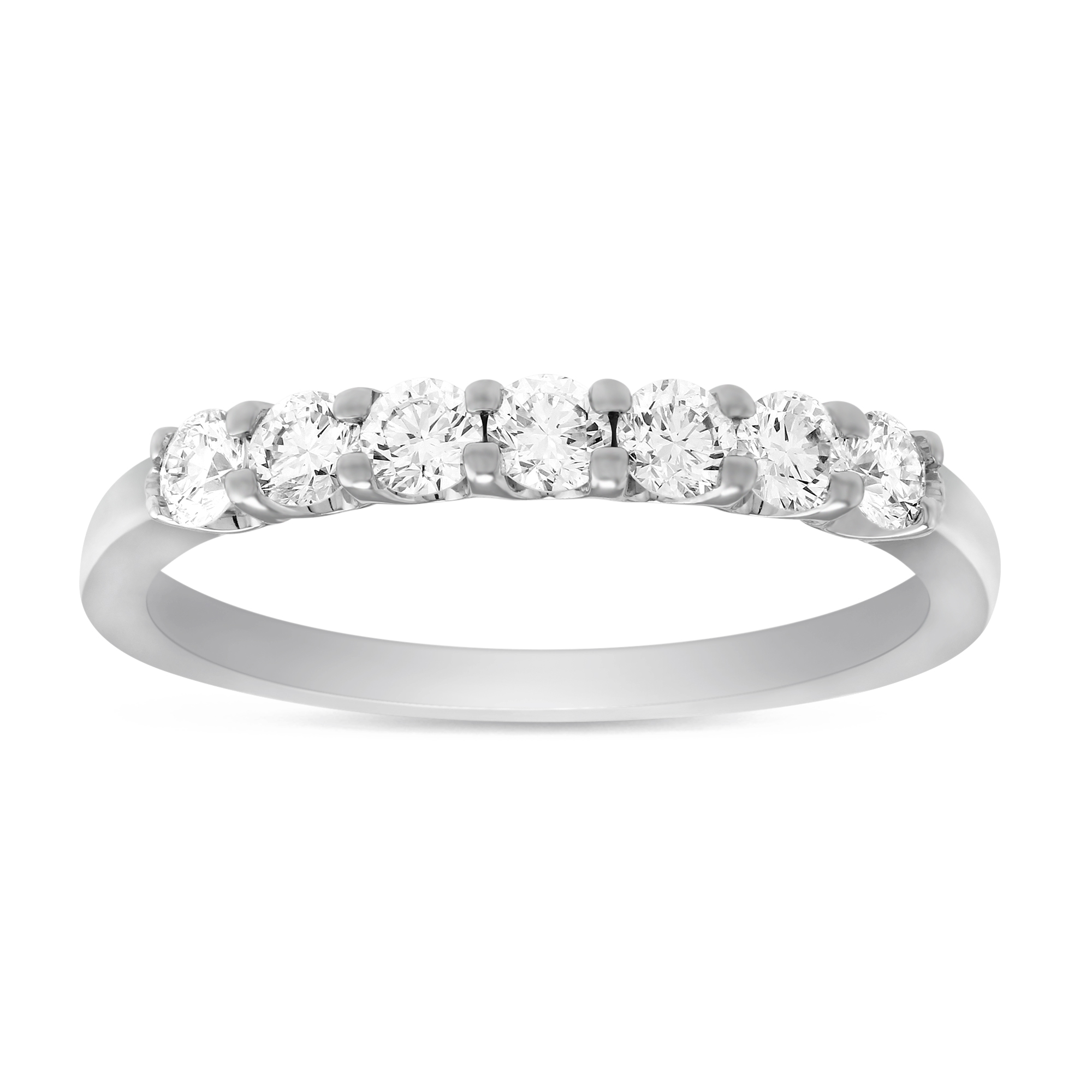 18K White Gold Prong Set Seven Diamond Wedding Band, 0.50cttw