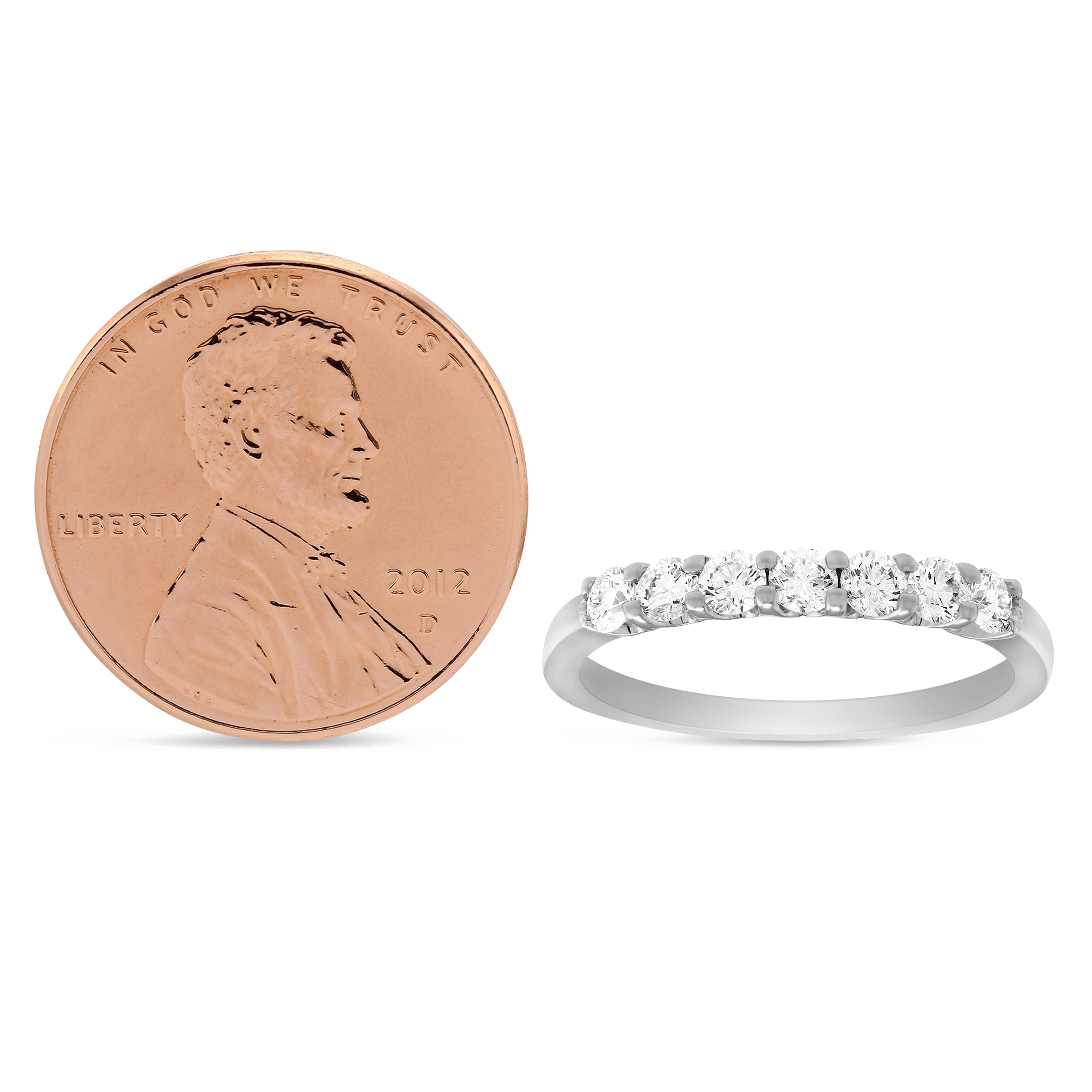 18K White Gold Prong Set Seven Diamond Wedding Band, 0.50cttw