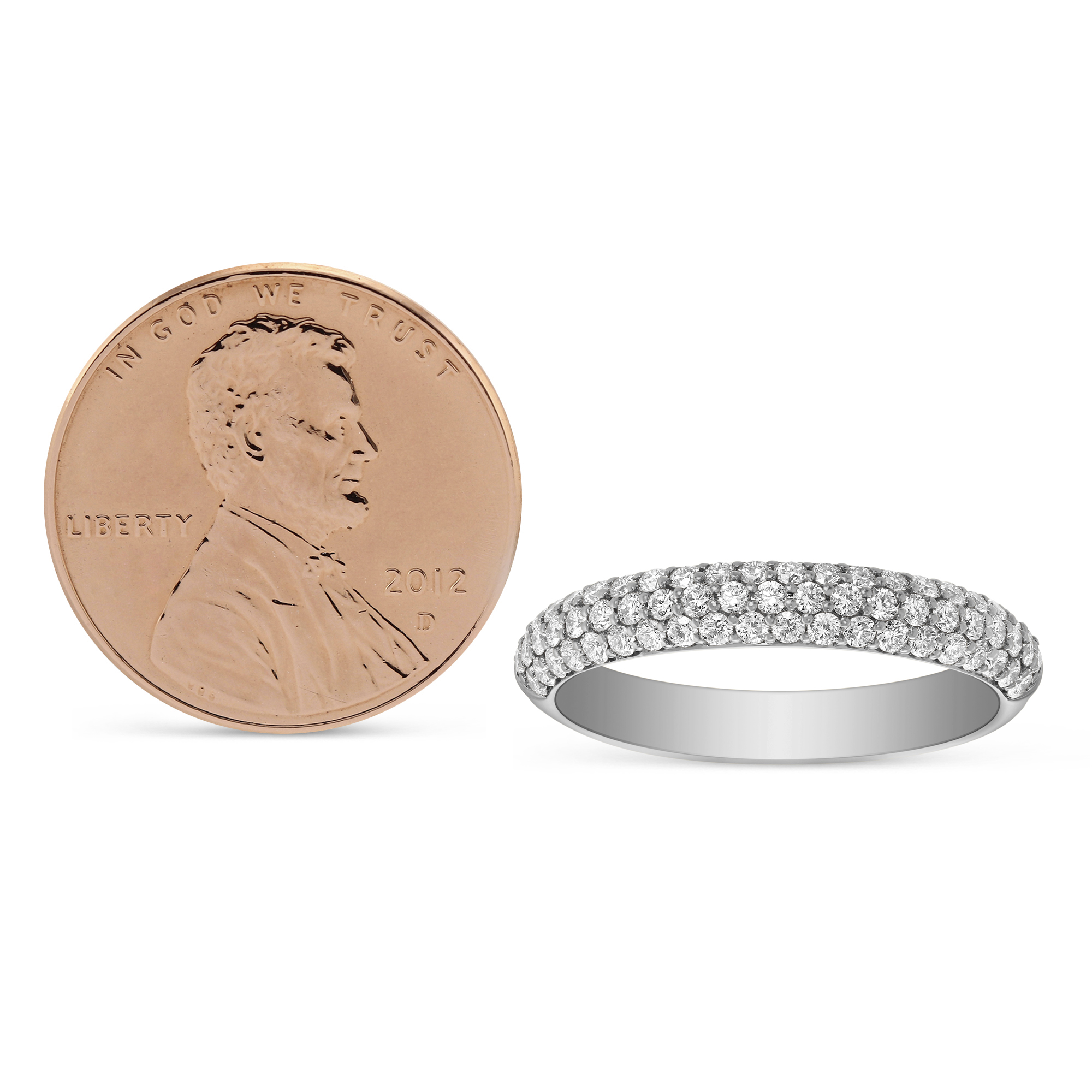 14K White Gold 3 Row Diamond Wedding Band, 0.62cttw