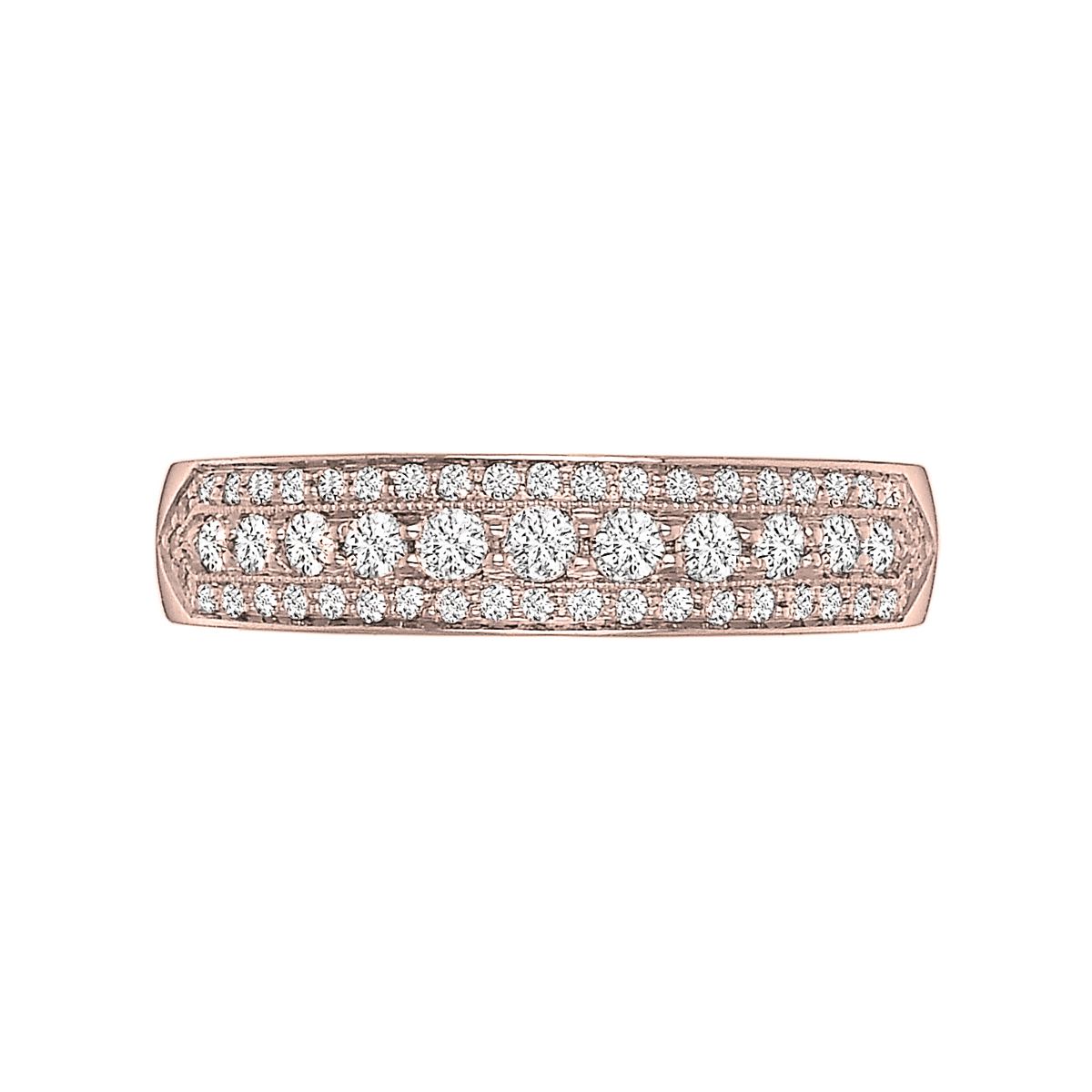 18K Rose Gold Diamond 3 Row Milgrain Wedding Band, 0.42cttw