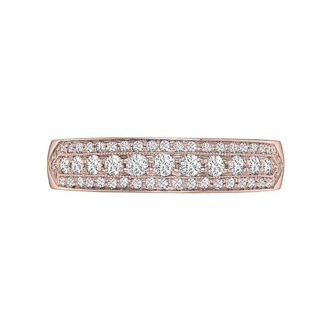 18K Rose Gold Diamond 3 Row Milgrain Wedding Band, 0.42cttw