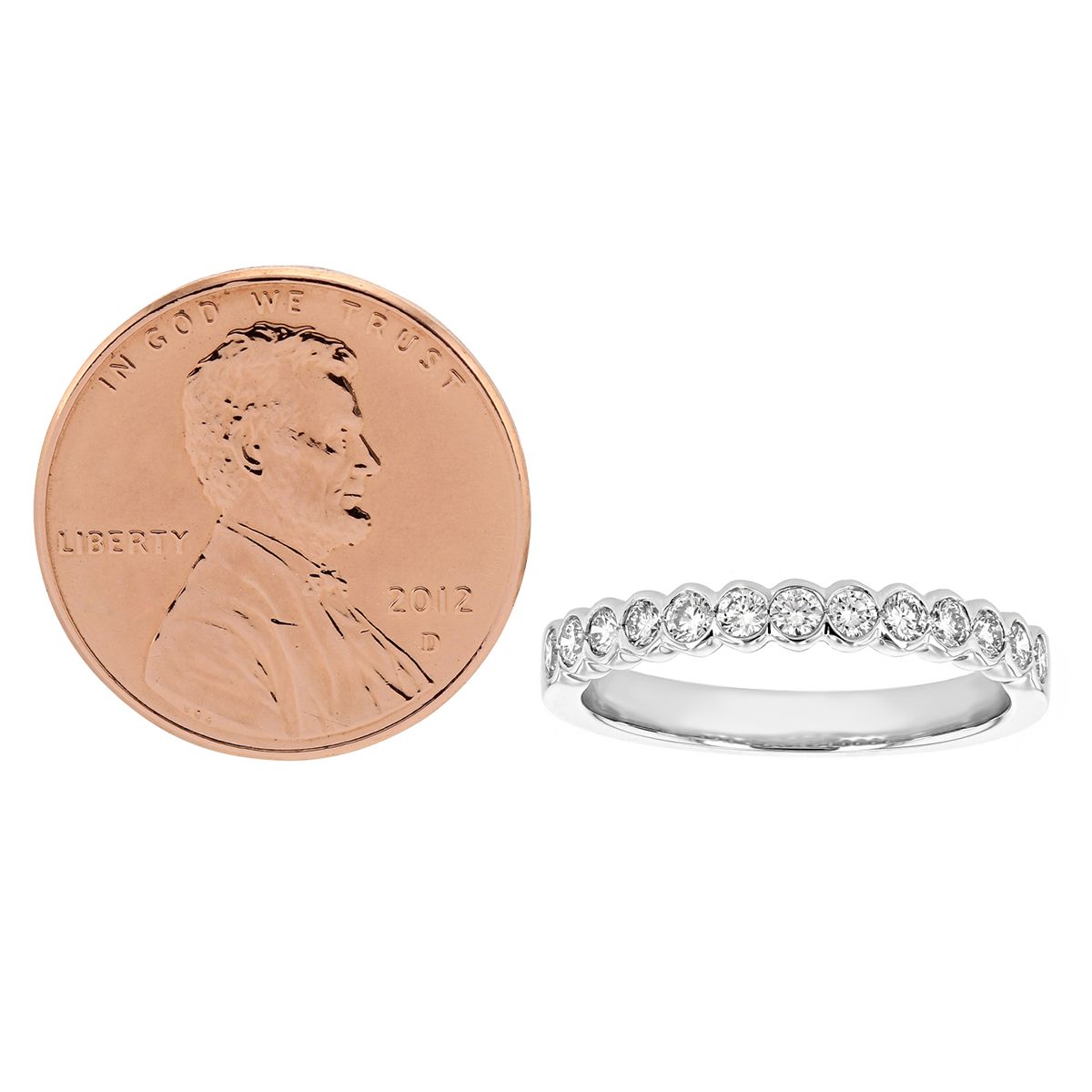 14K White Gold Diamond Bezel Set Wedding Band, 0.48cttw