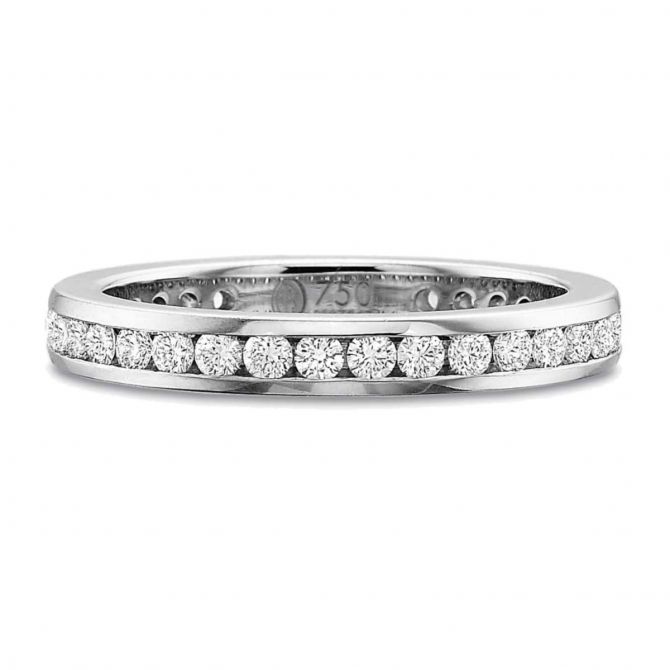 Precision Platinum Channel Set Diamond Eternity Wedding Band, 0.75cttw