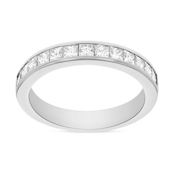 Platinum Princess Cut Channel Set Wedding Band, 0.75cttw