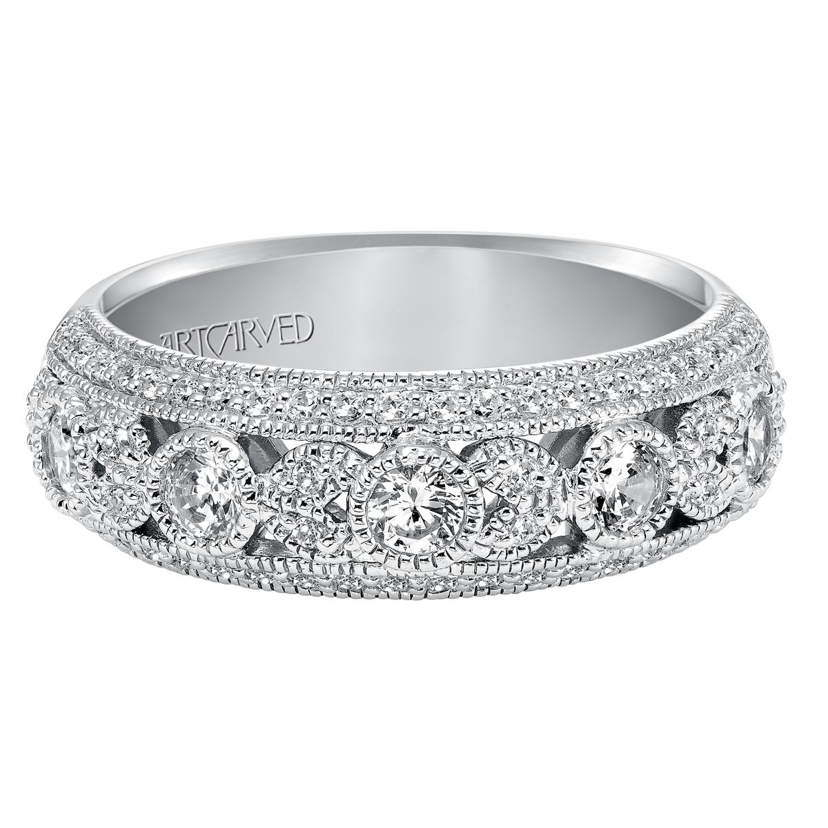 ArtCarved Diamond Milgrain Band in White Gold, 0.77 aptw