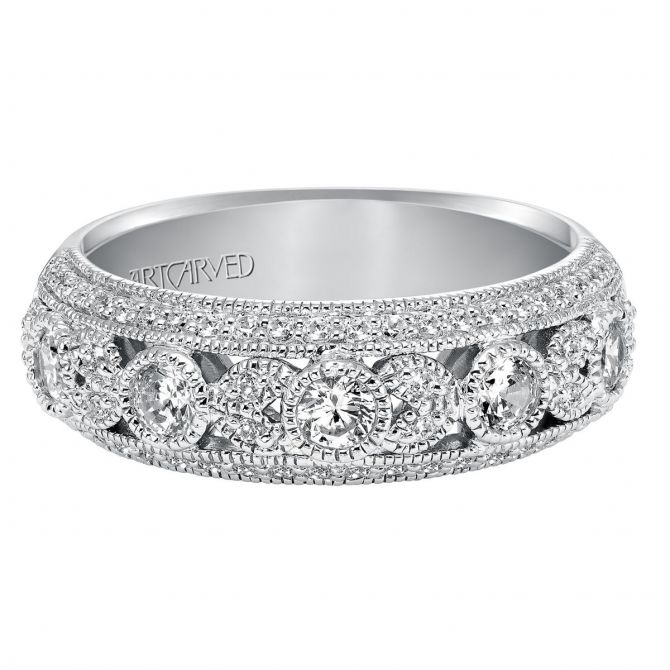 ArtCarved Diamond Milgrain Band in White Gold, 0.77 aptw