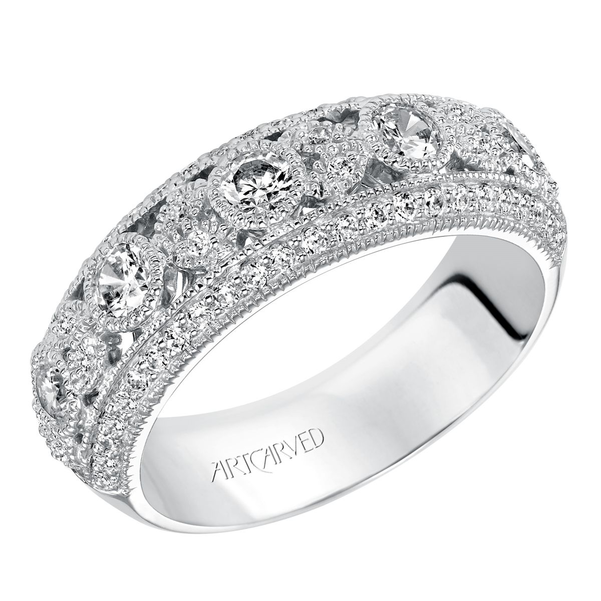 ArtCarved Diamond Milgrain Band in White Gold, 0.77 aptw