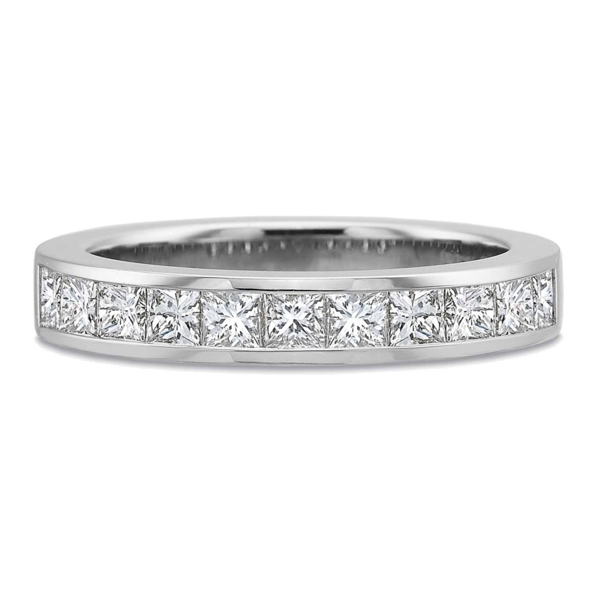 18K White Gold Princess Cut Diamond Channel Set Band, 1.00cttw
