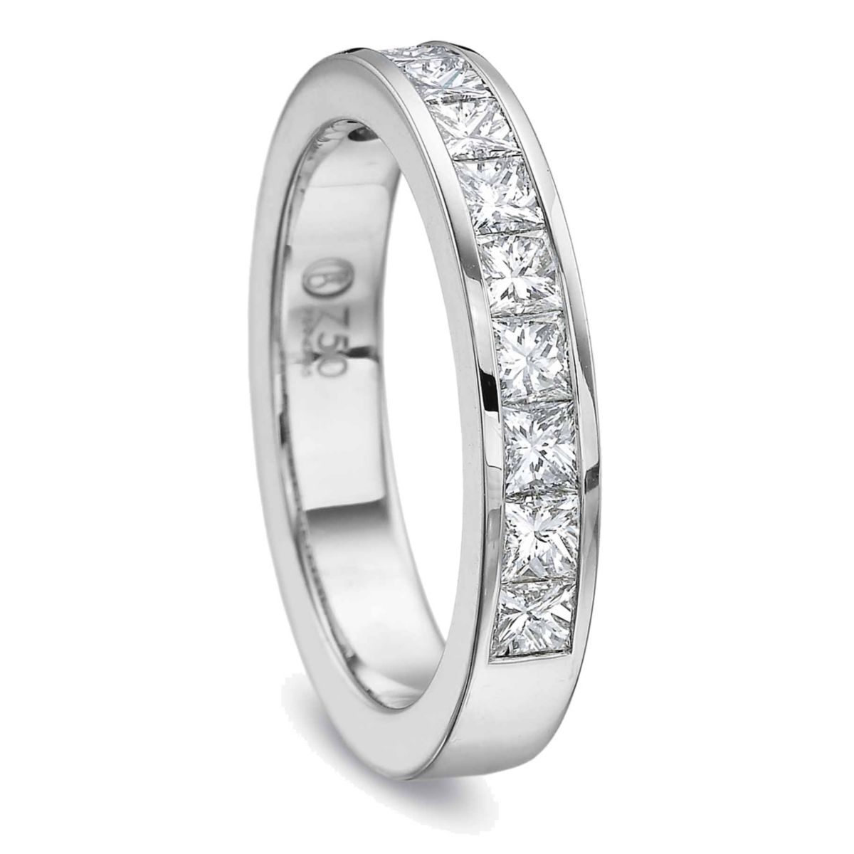 18K White Gold Princess Cut Diamond Channel Set Band, 1.00cttw