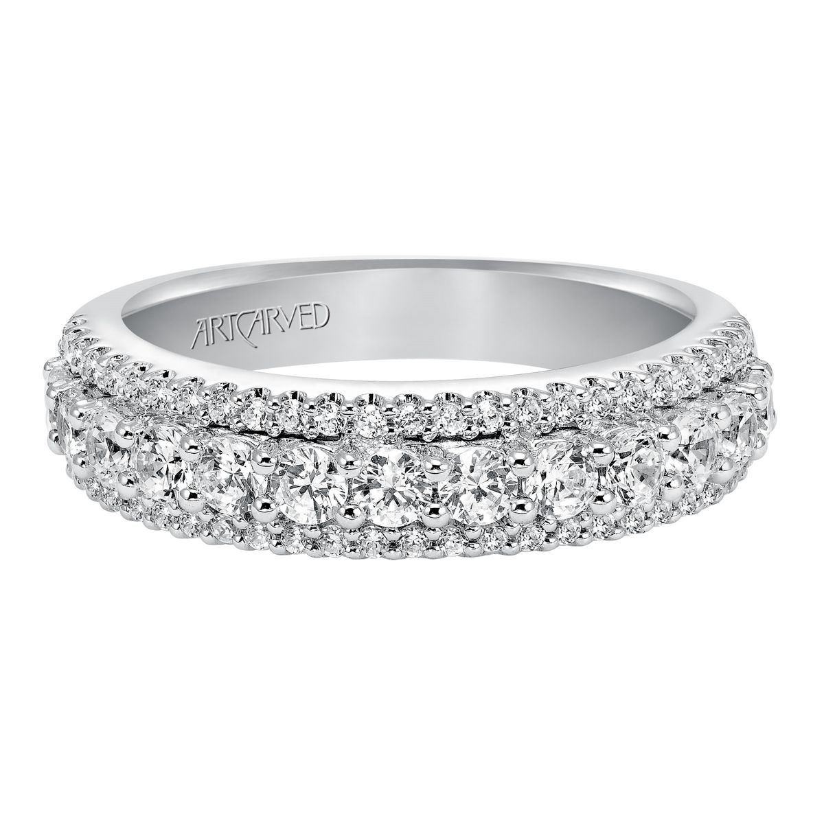 ArtCarved Diamond Three Row Band in White Gold, 1.00 cttw