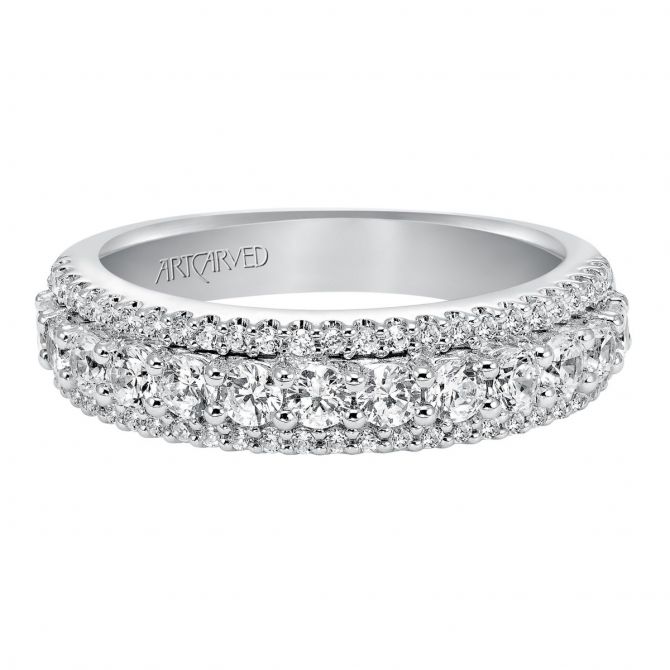 ArtCarved Diamond Three Row Band in White Gold, 1.00 cttw