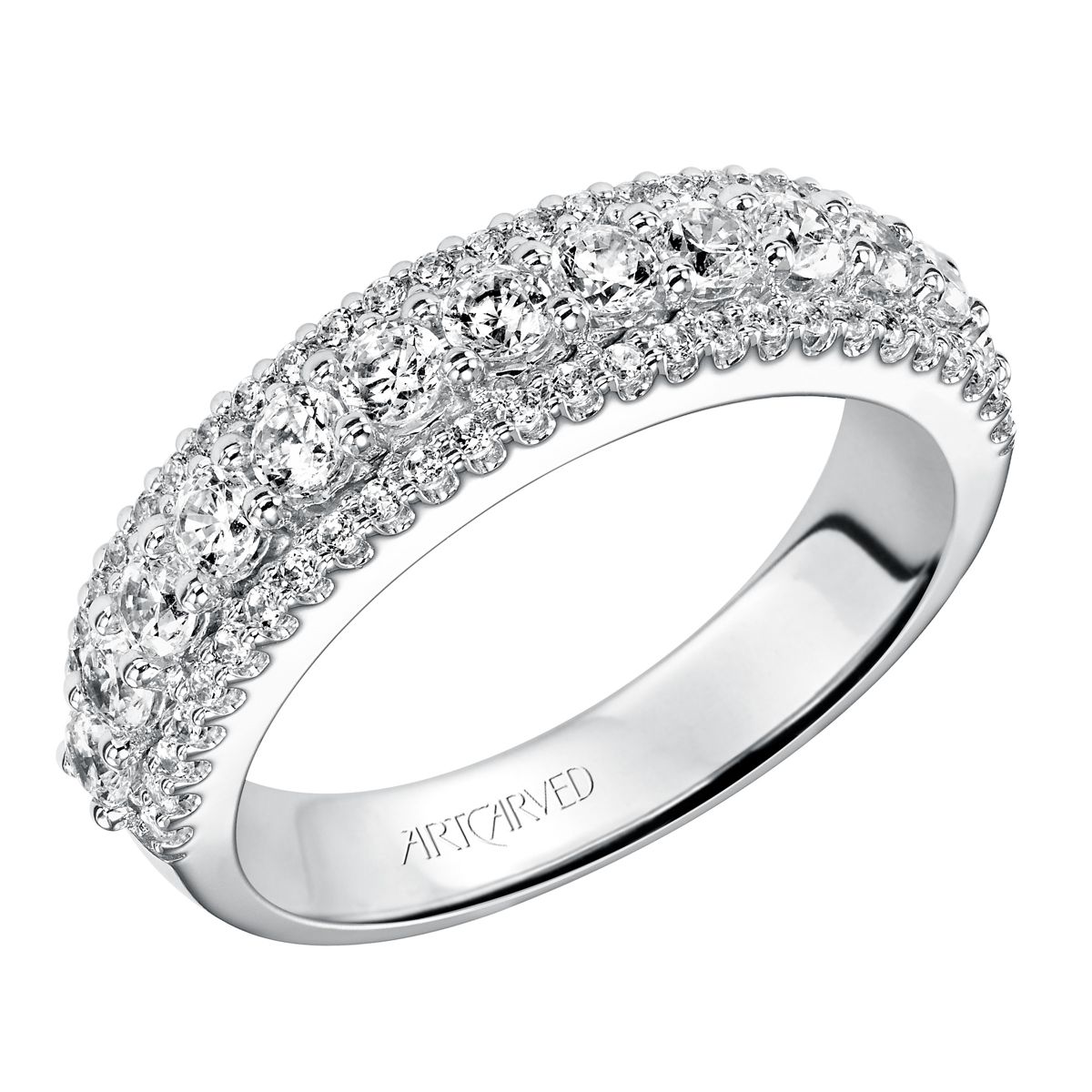 ArtCarved Diamond Three Row Band in White Gold, 1.00 cttw