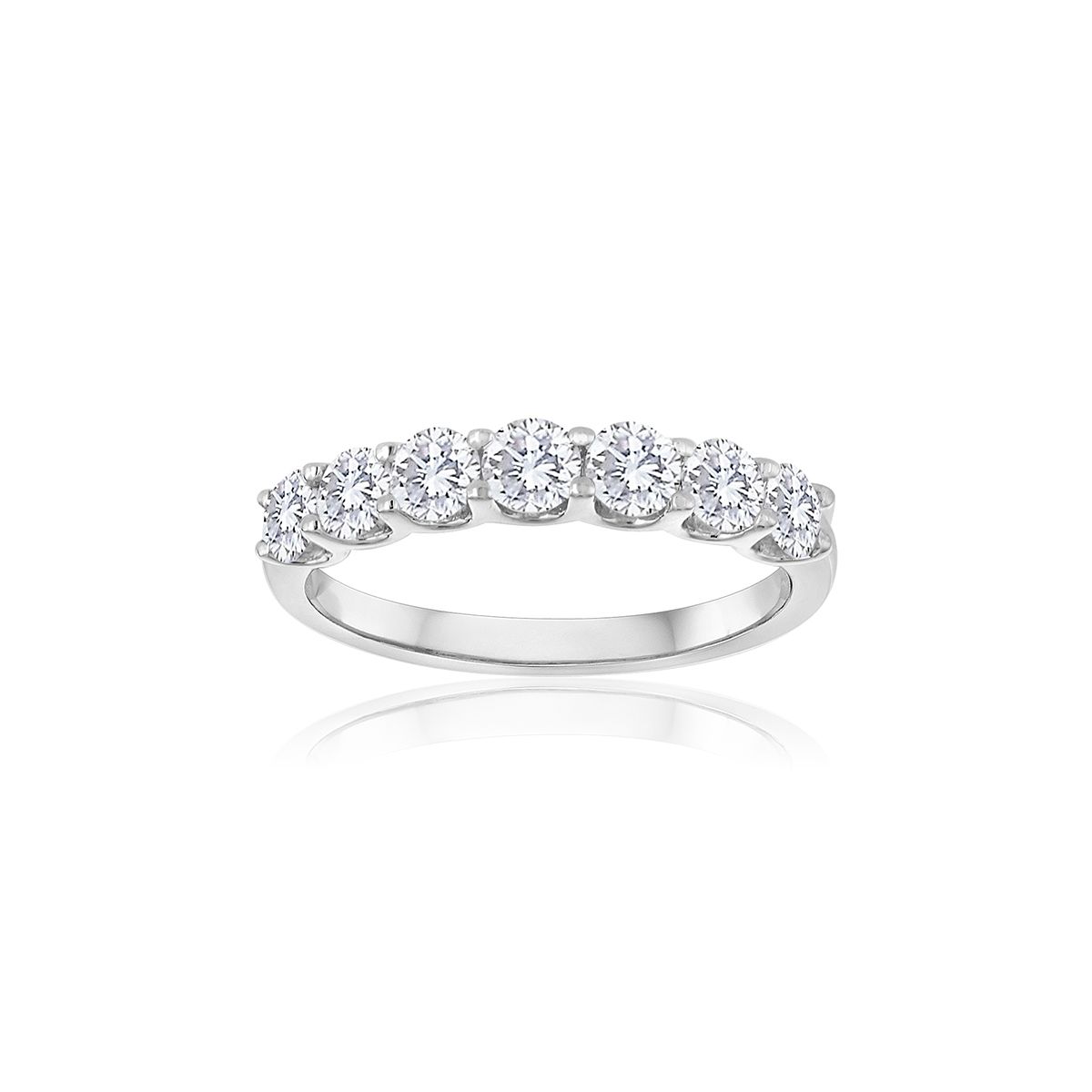 14K White Gold Diamond 7 Stone Wedding Band, 1.00aptw