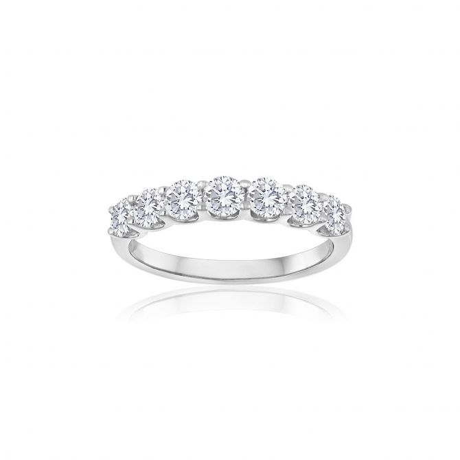 14K White Gold Diamond 7 Stone Wedding Band, 1.00aptw