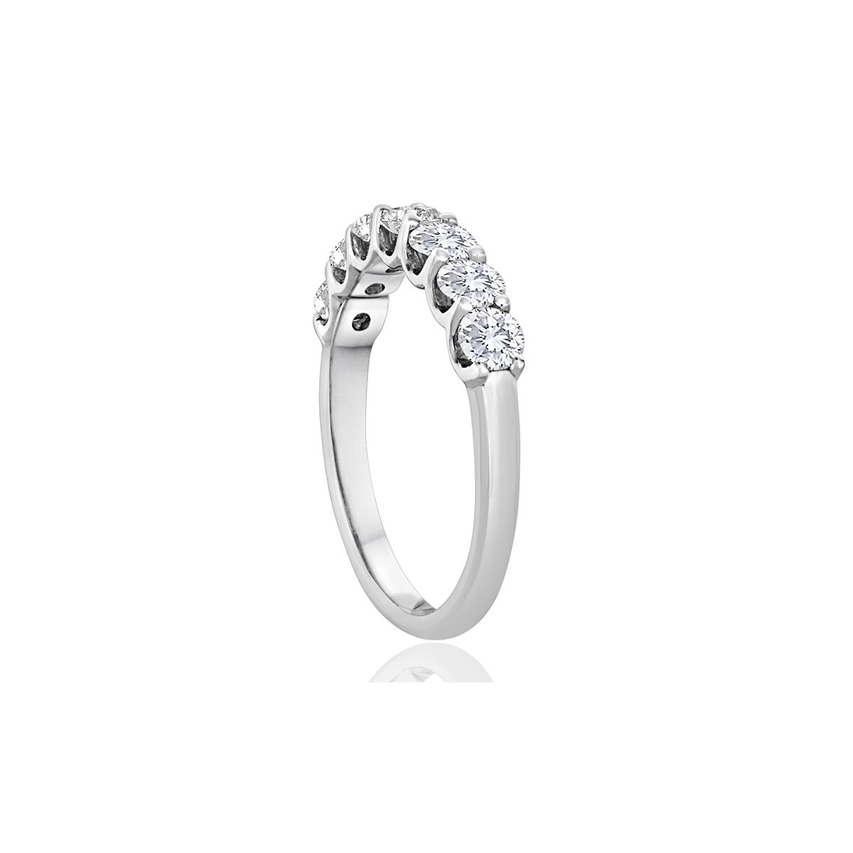 14K White Gold Diamond 7 Stone Wedding Band, 1.00aptw