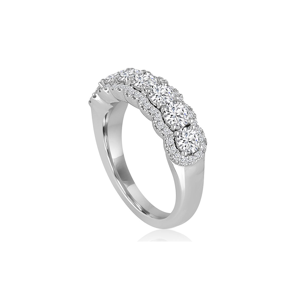 White Gold Diamond 7 Stone Scalloped Halo Wedding Band