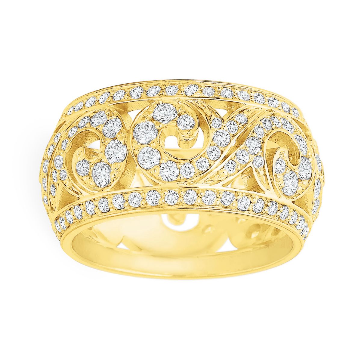 18K Yellow Gold Swirl Eternity Diamond Band, 9.9mm