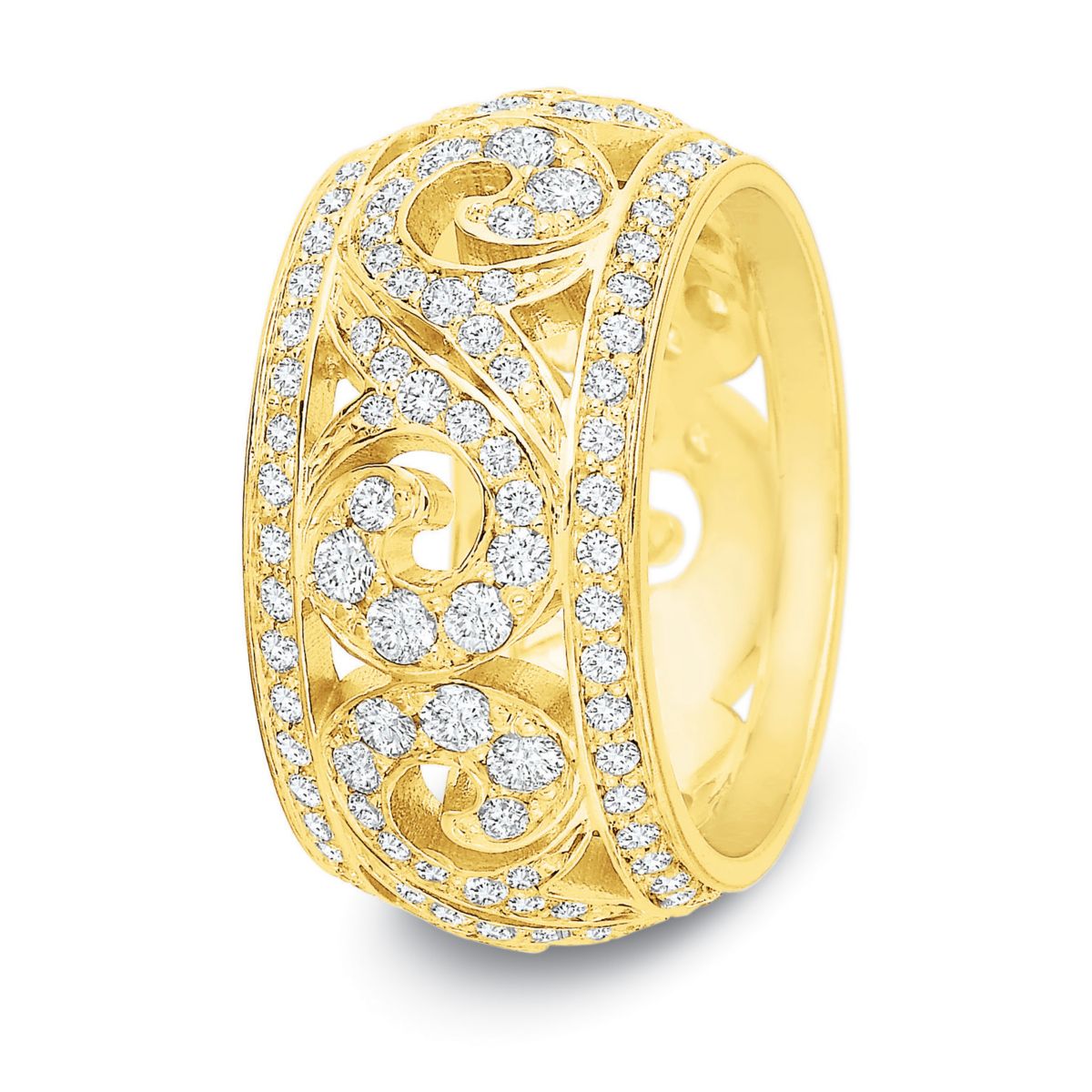 18K Yellow Gold Swirl Eternity Diamond Band, 9.9mm
